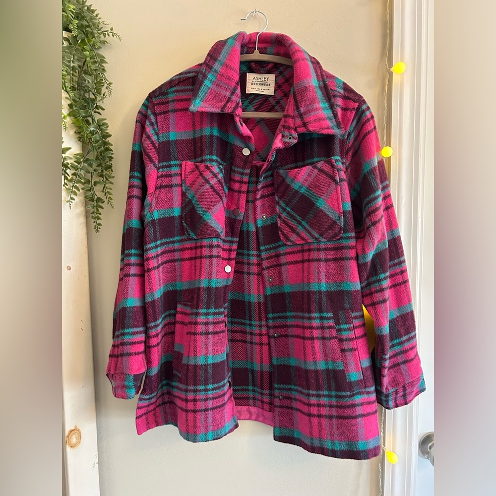 Pink and Green Plaid Button-Up Flannel
